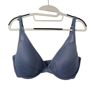 THIRDLOVE Bra Size‎ 34F Everyday Lace Plunge Bra Padded Underwire Blue